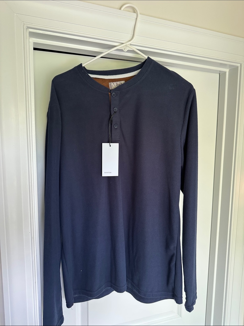 TRULY Men's Long-Sleeve Henley in Navy Blue